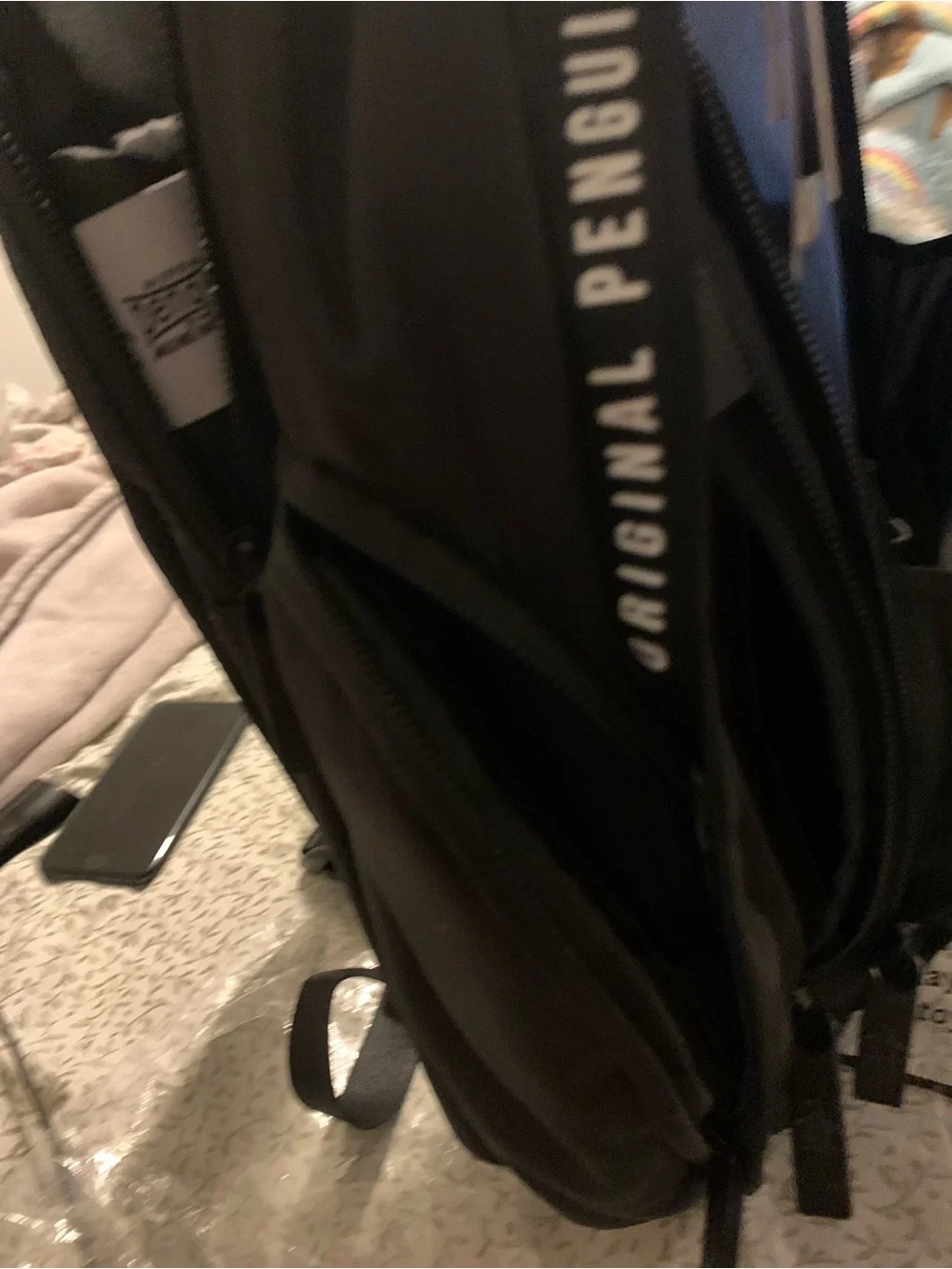 Original Penguin Black Backpack with White Zip Accent